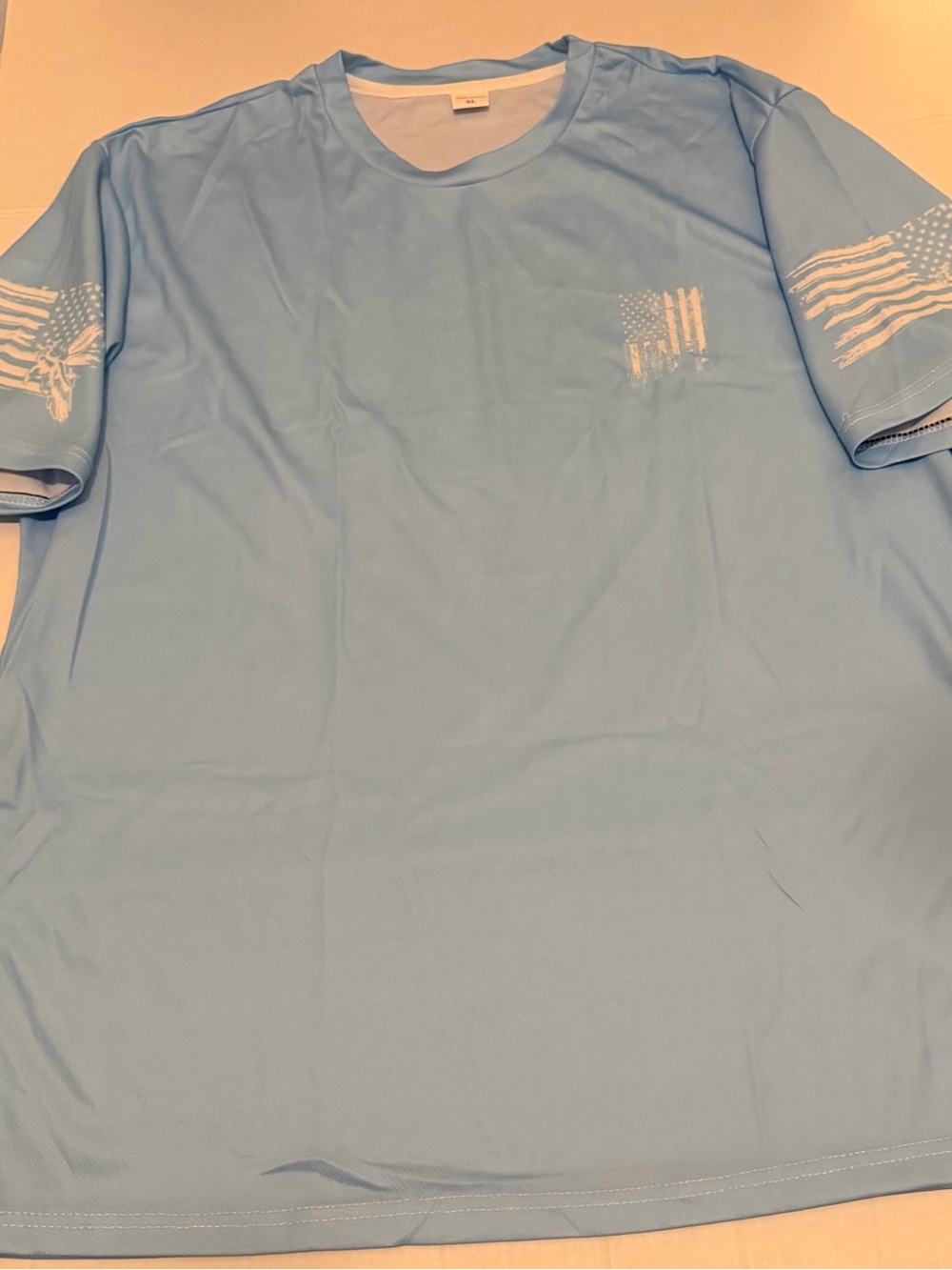 I44 Light Blue Men's Performance T-Shirt with American Flag Detail